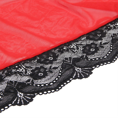 Subblime Transparent Fabric Robe With Lace Detail Red S/M | Niks.fi verkkokauppa