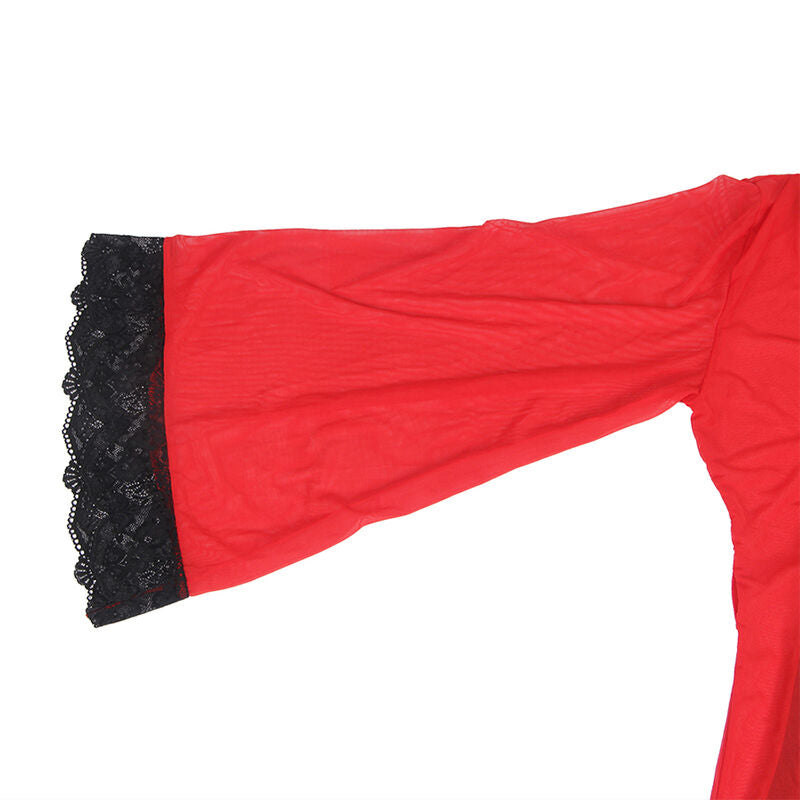 Subblime Transparent Fabric Robe With Lace Detail Red S/M | Niks.fi verkkokauppa