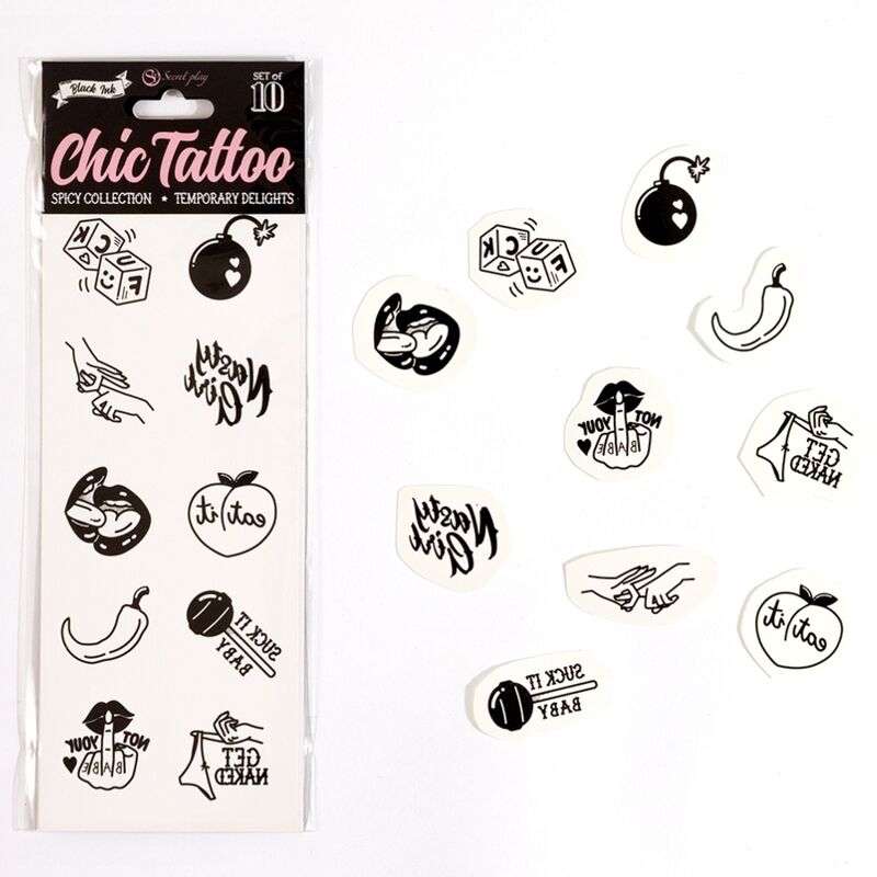 Secret Play Set Of 10 Spicy Collection Temporary Tattoos | Niks.fi verkkokauppa