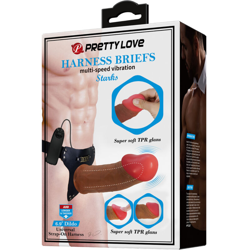Pretty Love Harness Briefs Starks Multi-Speed Vibration Dildo 17,5 Cm Light Brown | Niks.fi verkkokauppa