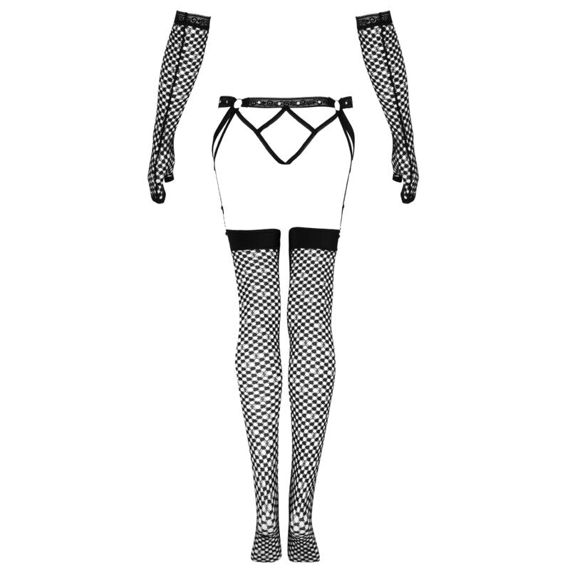 Livco Corsetti Fashionnemalia Set Garter + Stockings + Gloves Black | Niks.fi verkkokauppa