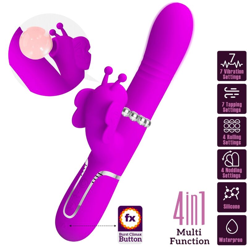 Pretty Lovemultifunction Rabbit Vibrator 4 In 1 Butterfly Fuchsia | Niks.fi verkkokauppa