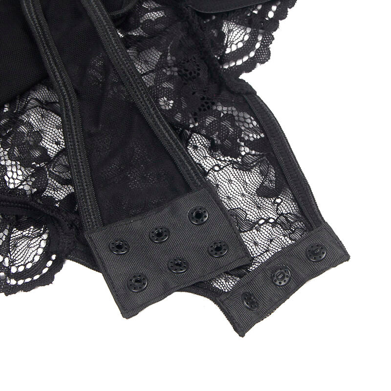 Subblimeteddy With Garter With Lace Detail And Strips Black L/Xl | Niks.fi verkkokauppa
