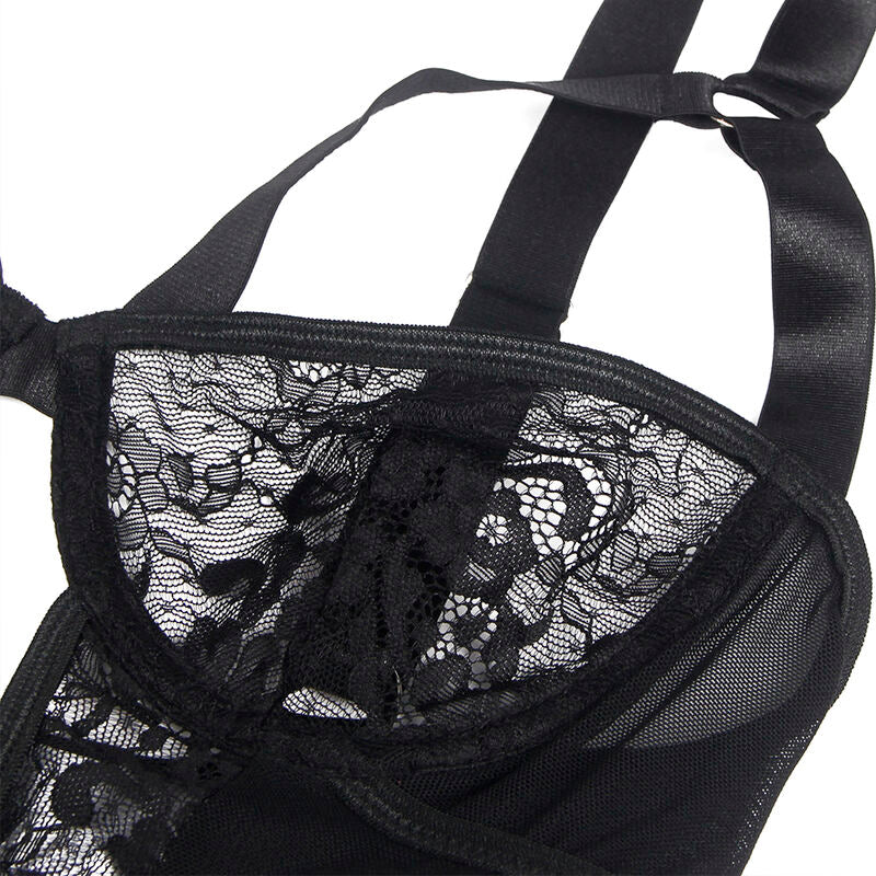 Subblimeteddy With Garter With Lace Detail And Strips Black L/Xl | Niks.fi verkkokauppa