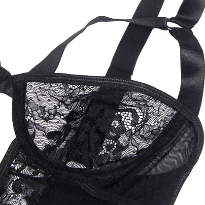 Subblimeteddy With Garter With Lace Detail And Strips Black L/Xl | Niks.fi verkkokauppa