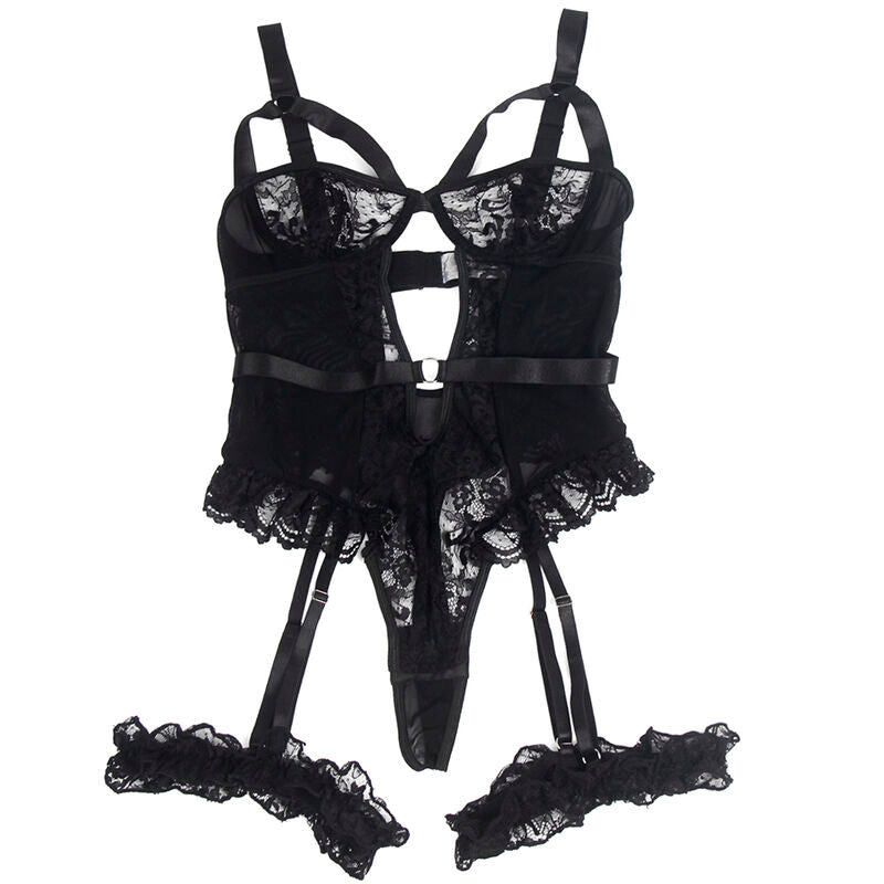 Subblimeteddy With Garter With Lace Detail And Strips Black L/Xl | Niks.fi verkkokauppa