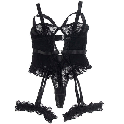 Subblimeteddy With Garter With Lace Detail And Strips Black L/Xl | Niks.fi verkkokauppa