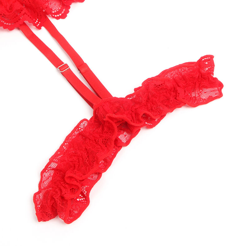Subblimeteddy With Garter With Lace Detail And Strips Red S/M | Niks.fi verkkokauppa
