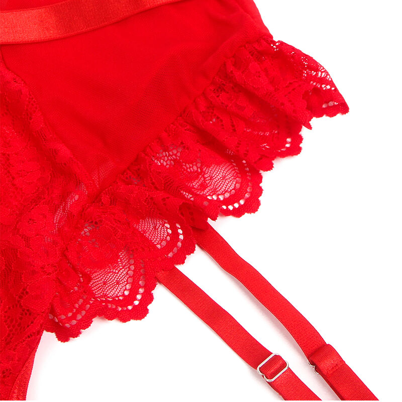Subblimeteddy With Garter With Lace Detail And Strips Red S/M | Niks.fi verkkokauppa
