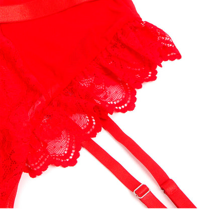 Subblimeteddy With Garter With Lace Detail And Strips Red S/M | Niks.fi verkkokauppa