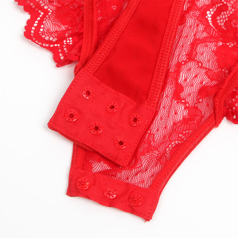 Subblimeteddy With Garter With Lace Detail And Strips Red S/M | Niks.fi verkkokauppa