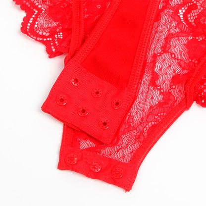 Subblimeteddy With Garter With Lace Detail And Strips Red S/M | Niks.fi verkkokauppa