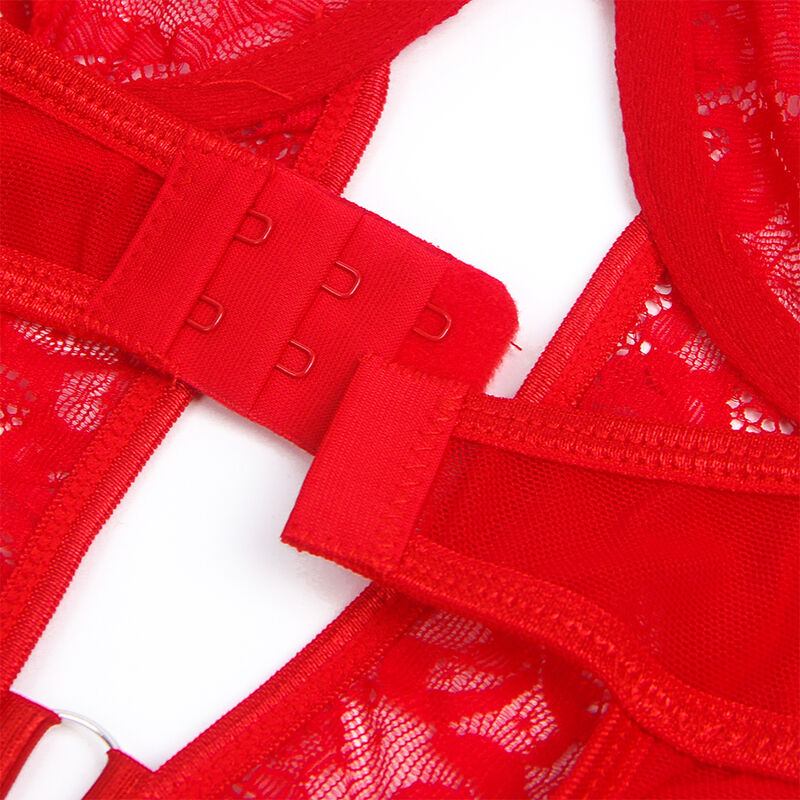 Subblimeteddy With Garter With Lace Detail And Strips Red S/M | Niks.fi verkkokauppa