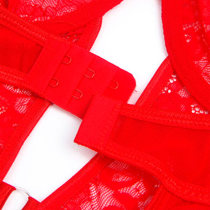 Subblimeteddy With Garter With Lace Detail And Strips Red L/Xl | Niks.fi verkkokauppa