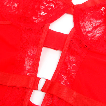 Subblimeteddy With Garter With Lace Detail And Strips Red L/Xl | Niks.fi verkkokauppa
