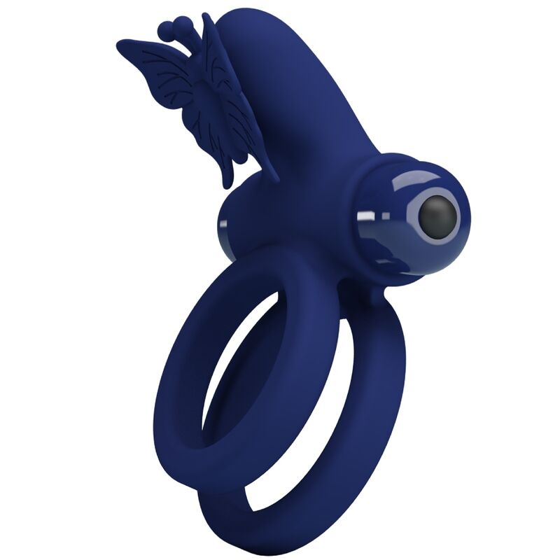Pretty Lovejamele Double Ring With Vibration & Butterfly Stimulator Blue | Niks.fi verkkokauppa