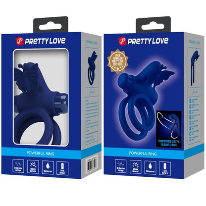 Pretty Lovejamele Double Ring With Vibration & Butterfly Stimulator Blue | Niks.fi verkkokauppa