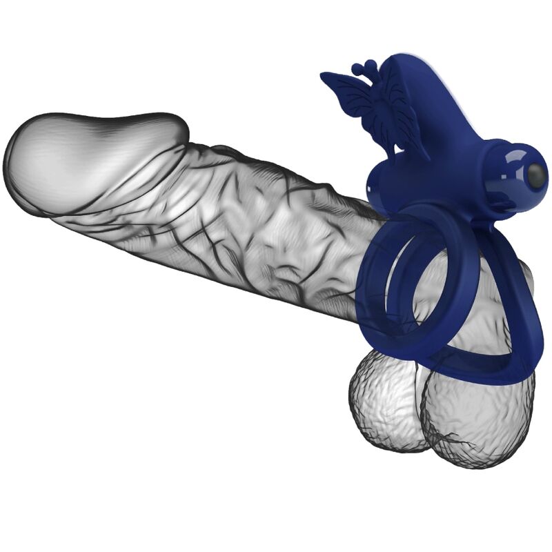 Pretty Lovejamele Double Ring With Vibration & Butterfly Stimulator Blue | Niks.fi verkkokauppa