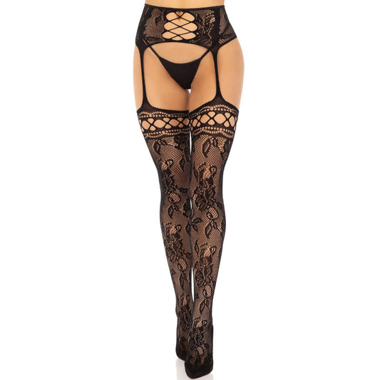Leg Avenuefloral Lace Garter Stockings Black | Niks.fi verkkokauppa