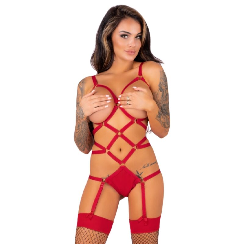 Livco Corsetti Fashionthiara Lc 20213 Set Body + Stockings Red L/Xl | Niks.fi verkkokauppa