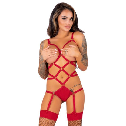 Livco Corsetti Fashionthiara Lc 20213 Set Body + Stockings Red L/Xl | Niks.fi verkkokauppa