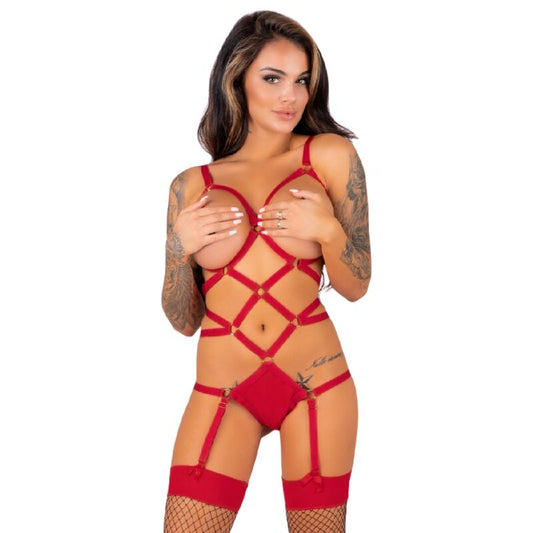 Livco Corsetti Fashionthiara Lc 20213 Set Body + Stockings Red L/Xl | Niks.fi verkkokauppa