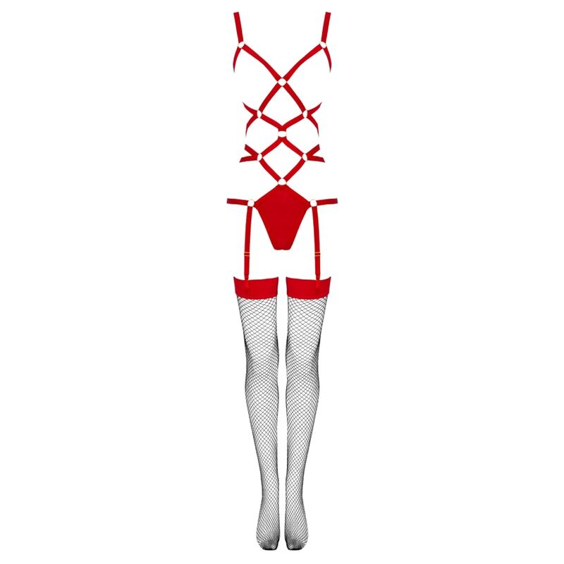 Livco Corsetti Fashionthiara Lc 20213 Set Body + Stockings Red L/Xl | Niks.fi verkkokauppa