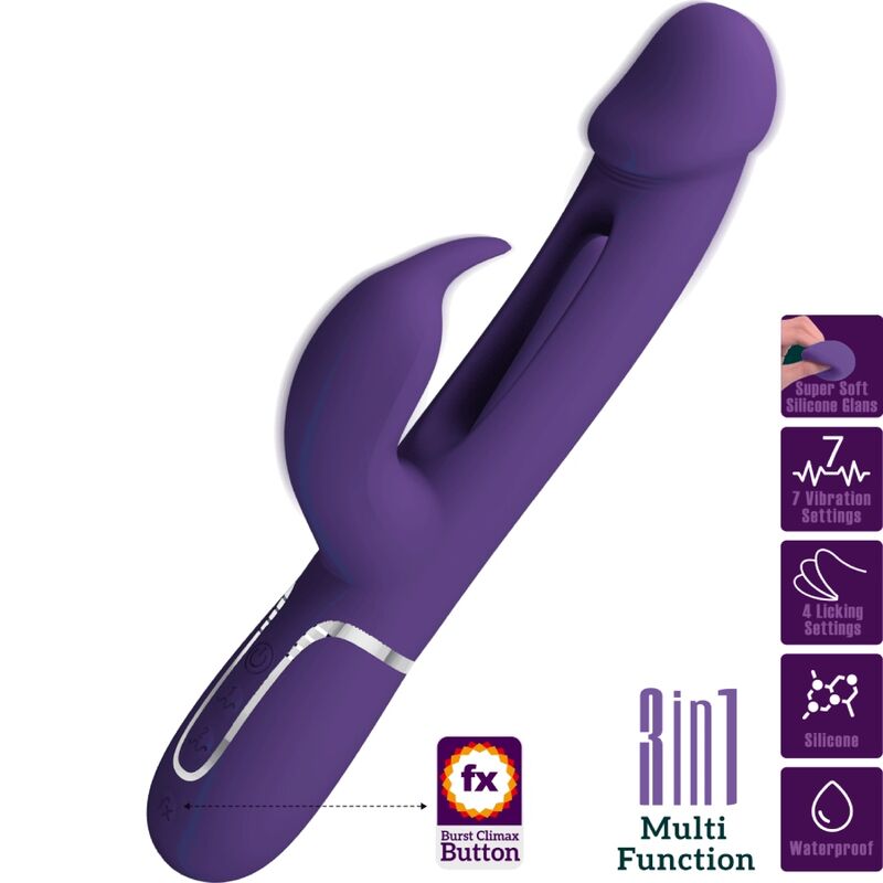 Pretty Lovekampas Rabbit 3 In 1 Multifunction Vibrator With Tongue Violet | Niks.fi verkkokauppa