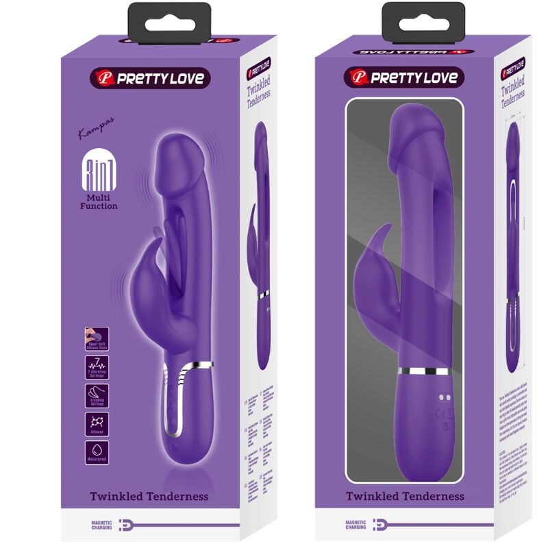 Pretty Lovekampas Rabbit 3 In 1 Multifunction Vibrator With Tongue Violet | Niks.fi verkkokauppa