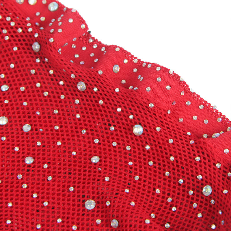 Subblime952181 Fishnet Bodystocking With Gloves And Diamonds Red One Size | Niks.fi verkkokauppa