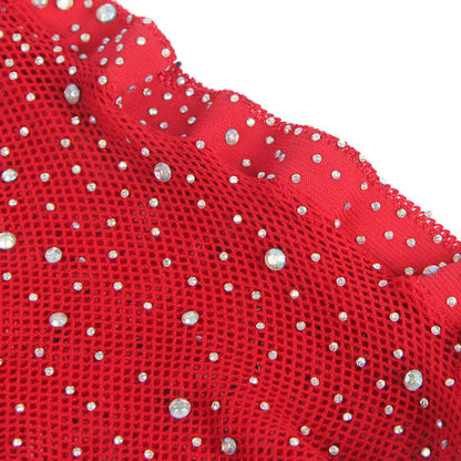 Subblime952181 Fishnet Bodystocking With Gloves And Diamonds Red One Size | Niks.fi verkkokauppa