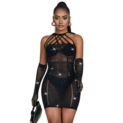 Subblime952235 Fishnet Dress With Rhinestones Black One Size | Niks.fi verkkokauppa