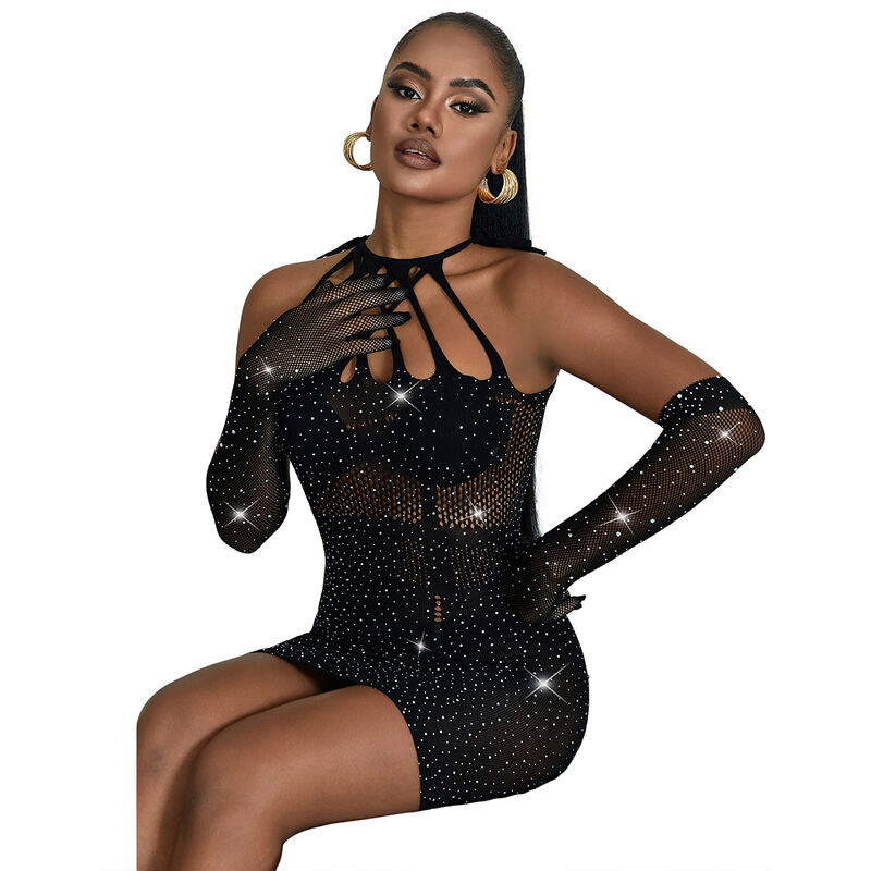 Subblime952235 Fishnet Dress With Rhinestones Black One Size | Niks.fi verkkokauppa