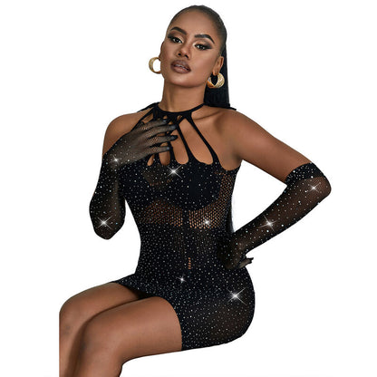 Subblime952235 Fishnet Dress With Rhinestones Black One Size | Niks.fi verkkokauppa
