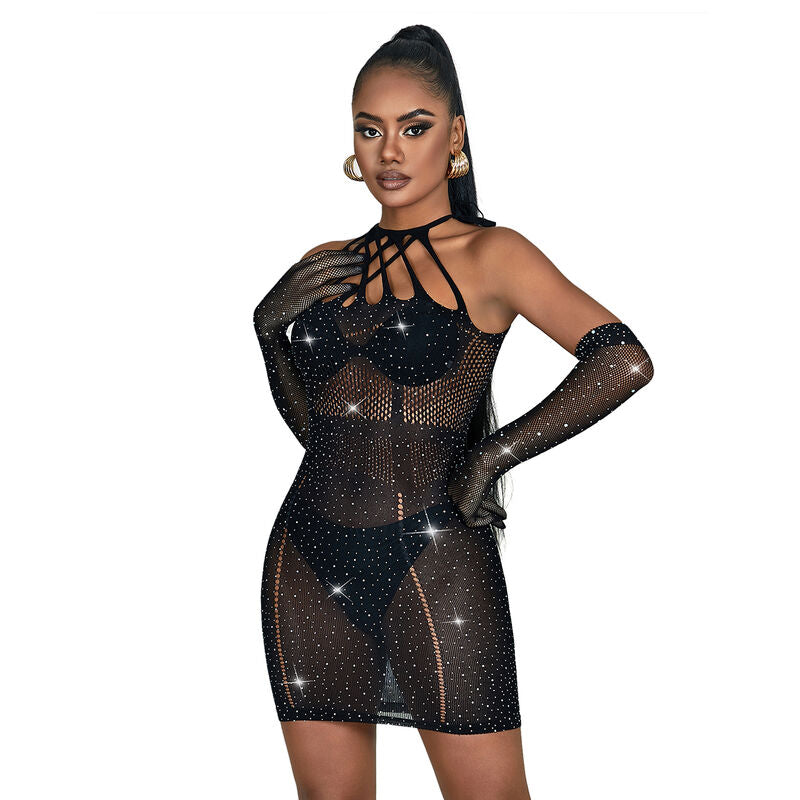 Subblime952235 Fishnet Dress With Rhinestones Black One Size | Niks.fi verkkokauppa