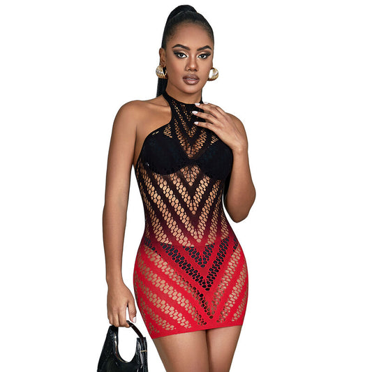 Subblime952242 Red And Black Degraded Elastic Fishnet Dress One Size | Niks.fi verkkokauppa