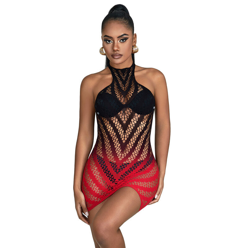 Subblime952242 Red And Black Degraded Elastic Fishnet Dress One Size | Niks.fi verkkokauppa
