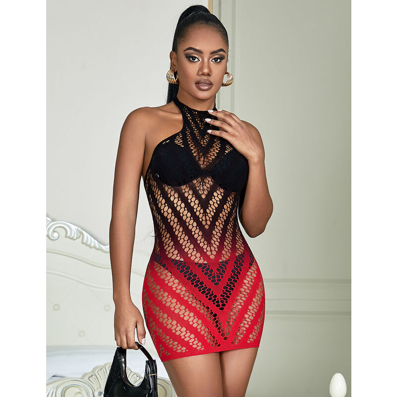 Subblime952242 Red And Black Degraded Elastic Fishnet Dress One Size | Niks.fi verkkokauppa