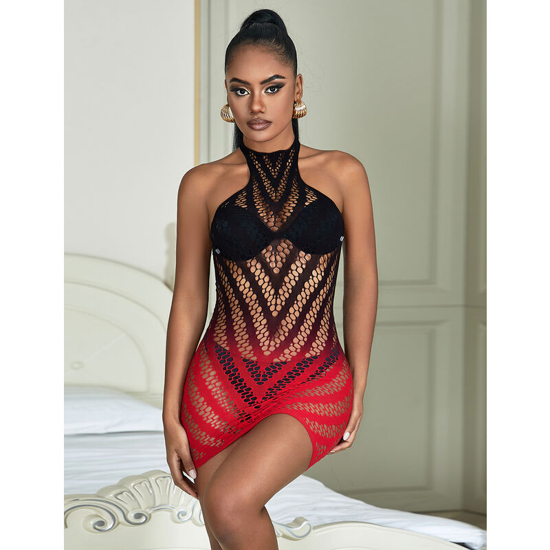 Subblime952242 Red And Black Degraded Elastic Fishnet Dress One Size | Niks.fi verkkokauppa