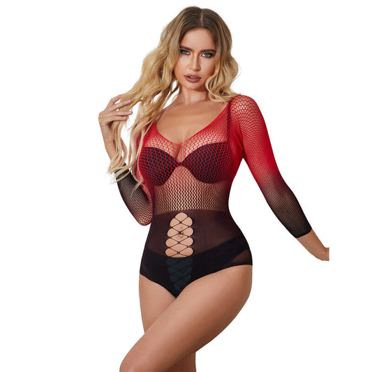 Subblime952259 Red And Black Gradient Long Sleeve Elastic Fishnet Dress One Size | Niks.fi verkkokauppa