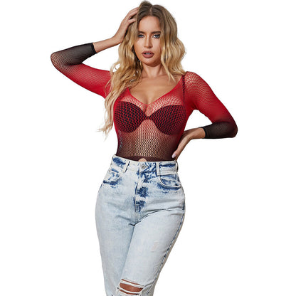 Subblime952259 Red And Black Gradient Long Sleeve Elastic Fishnet Dress One Size | Niks.fi verkkokauppa