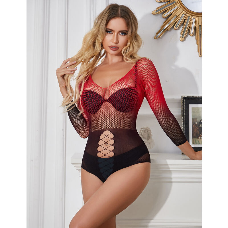 Subblime952259 Red And Black Gradient Long Sleeve Elastic Fishnet Dress One Size | Niks.fi verkkokauppa