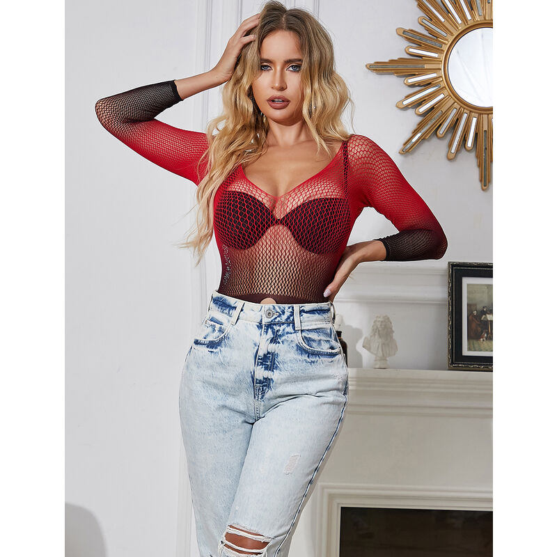 Subblime952259 Red And Black Gradient Long Sleeve Elastic Fishnet Dress One Size | Niks.fi verkkokauppa