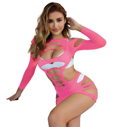 Subblime952273 Long Sleeve Elastic Fishnet Dress Pink One Size | Niks.fi verkkokauppa