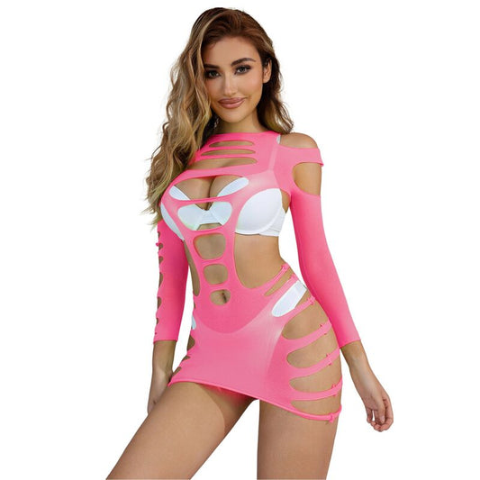 Subblime952273 Long Sleeve Elastic Fishnet Dress Pink One Size | Niks.fi verkkokauppa