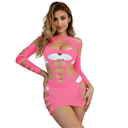 Subblime952273 Long Sleeve Elastic Fishnet Dress Pink One Size | Niks.fi verkkokauppa