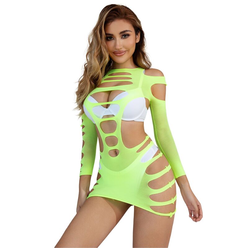 Subblime952280 Green Long Sleeve Elastic Fishnet Dress One Size | Niks.fi verkkokauppa