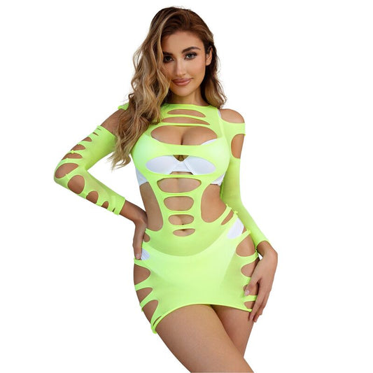 Subblime952280 Green Long Sleeve Elastic Fishnet Dress One Size | Niks.fi verkkokauppa