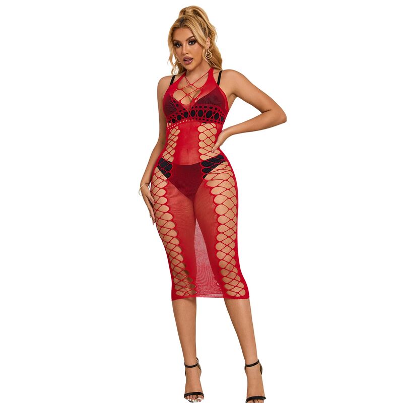 Subblime952327 Long Red Fishnet Dress One Size | Niks.fi verkkokauppa