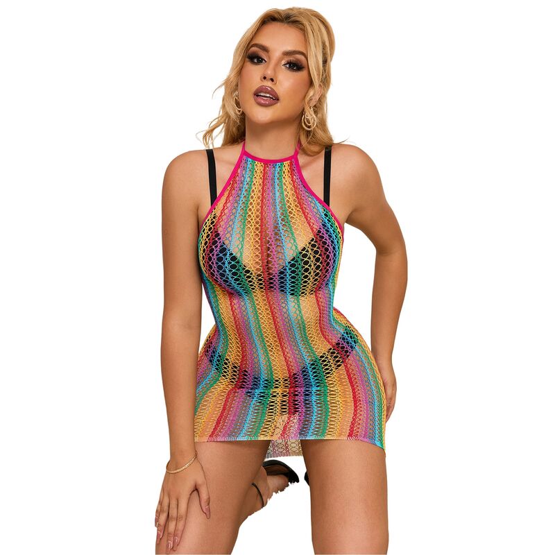 Subblime952341 Rainbow Fishnet Dress One Size | Niks.fi verkkokauppa